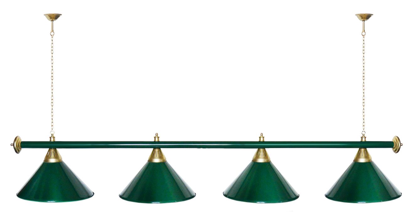 Лампа бильярдная 4-х плафонная зеленая с зеленой штангой