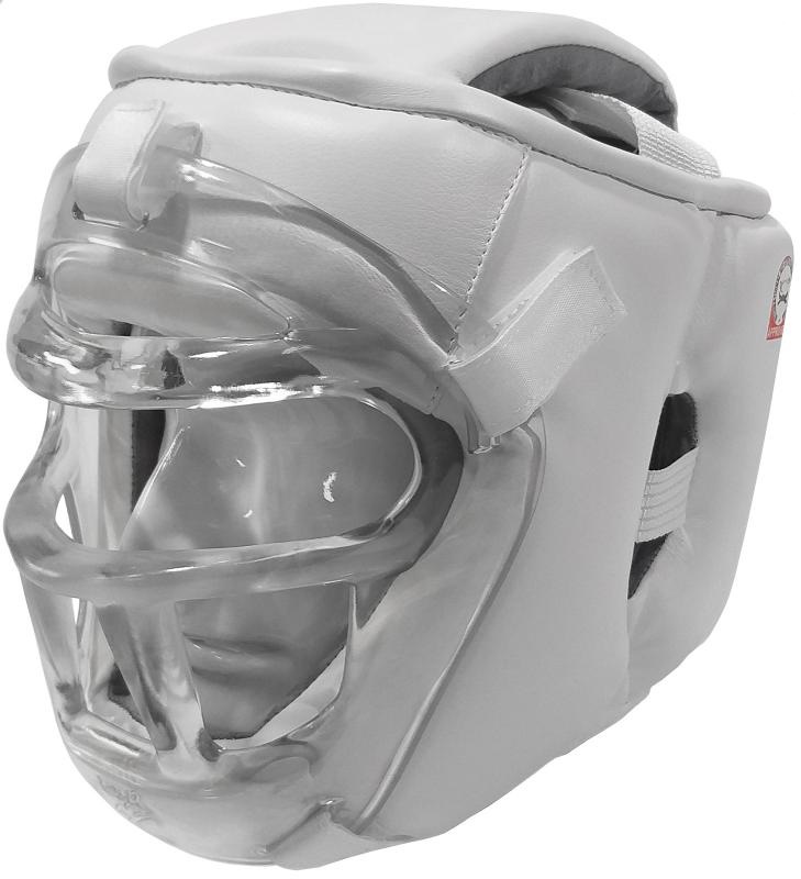 Шлем Рэй Спорт Кристалл-11 с маской для каратэ белый